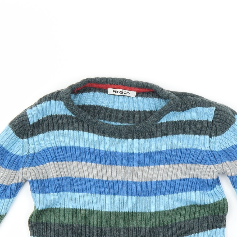 Pep & Co Boys Blue Striped  Pullover Jumper Size 5-6 Years