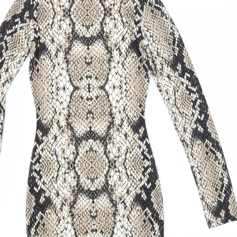 PRETTYLITTLETHING Womens Brown Animal Print  Bodycon  Size 4
