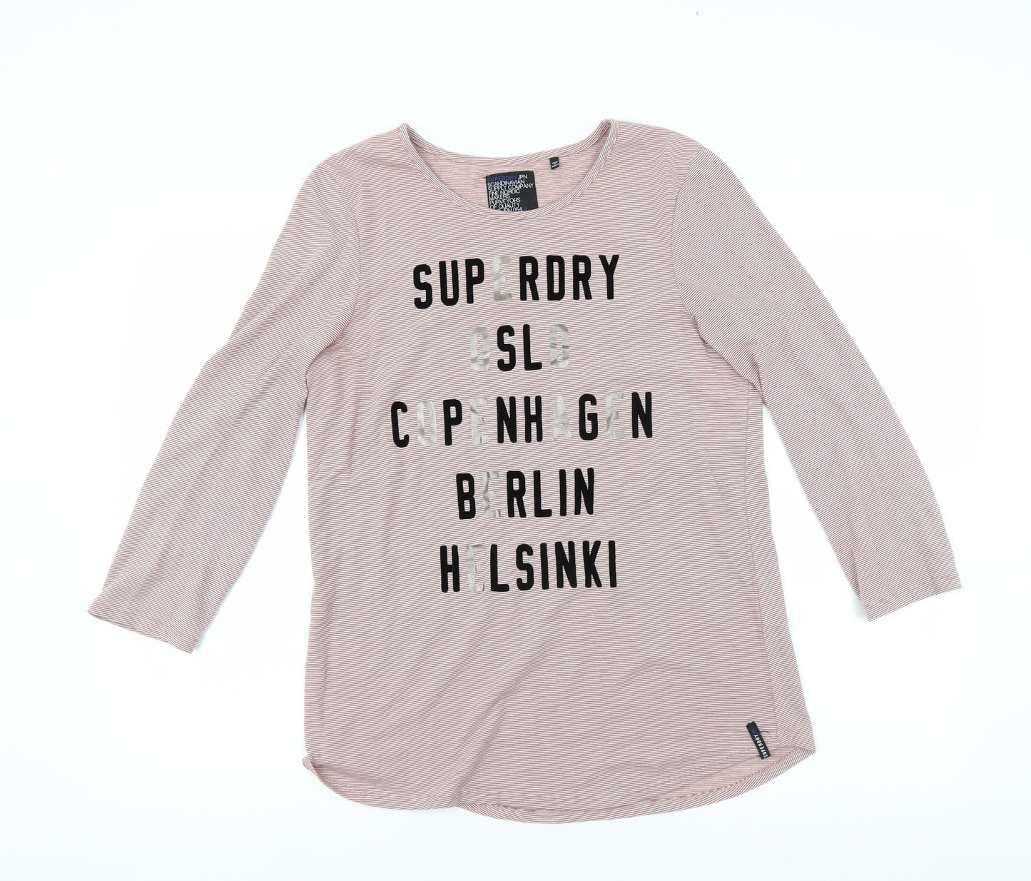 Superdry Womens Pink Striped  Basic T-Shirt Size XL