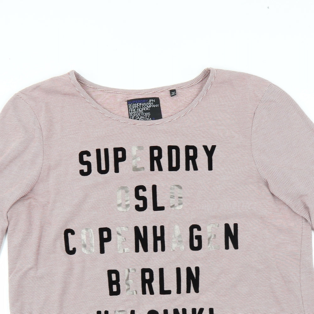 Superdry Womens Pink Striped  Basic T-Shirt Size XL