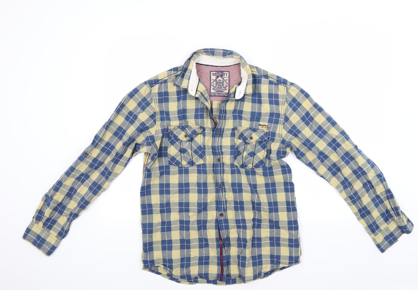 Mufti Mens Yellow Check   Button-Up Size L