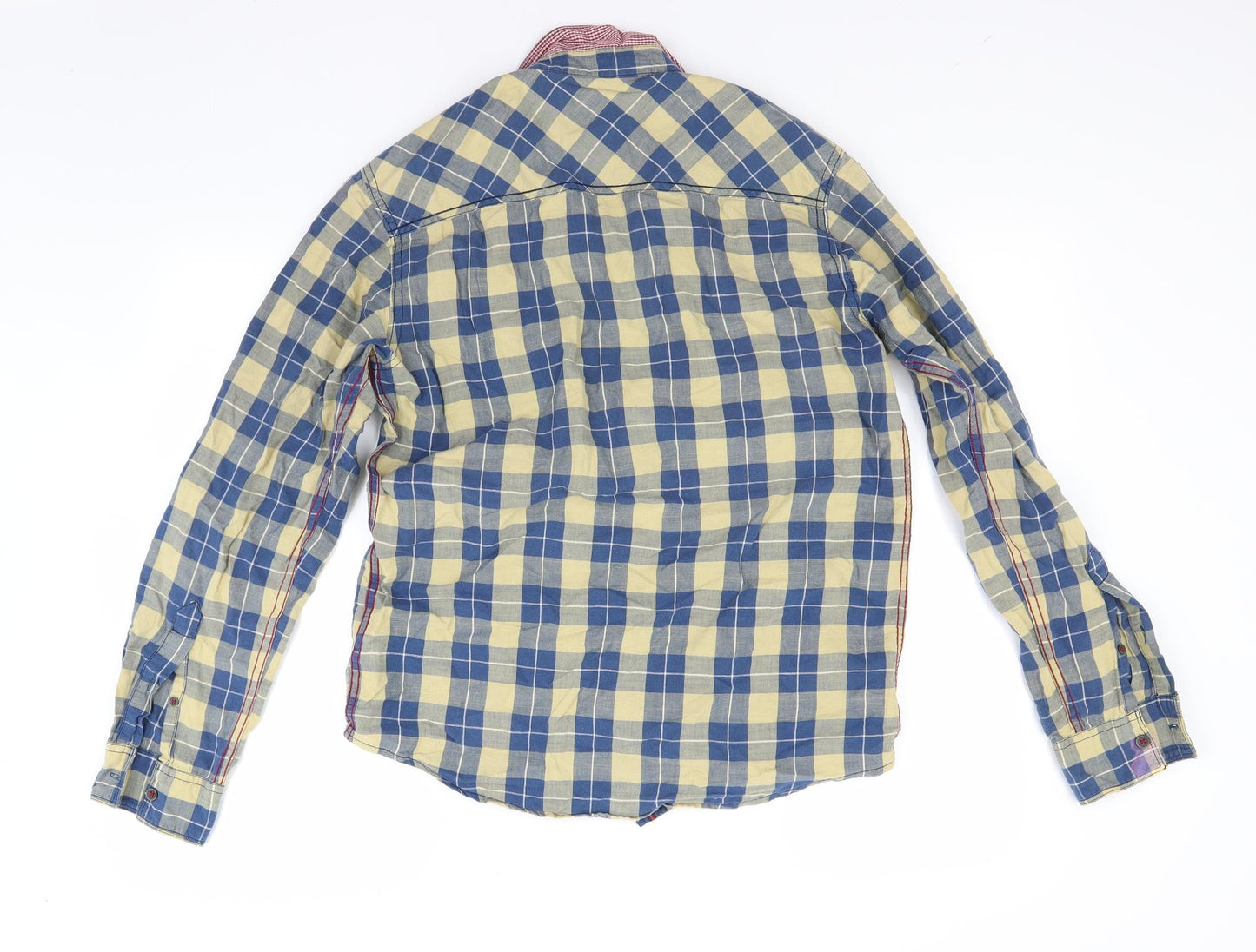 Mufti Mens Yellow Check   Button-Up Size L