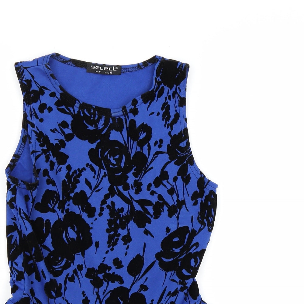 Select Womens Blue Floral  Tunic Blouse Size 10