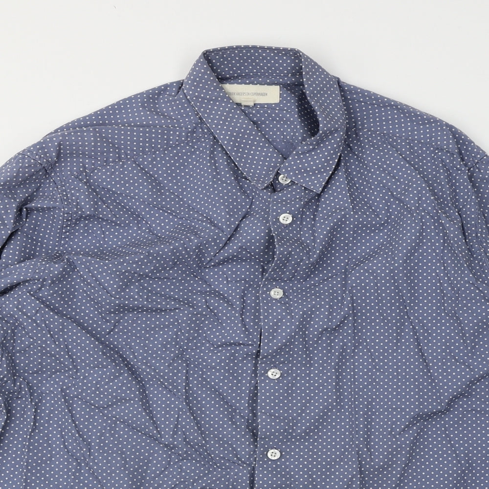 Frederik Anderson Mens Blue Polka Dot   Dress Shirt Size XL