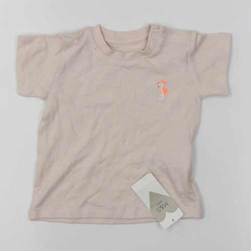 M&S Girls Pink   Basic T-Shirt Size 6-9 Months