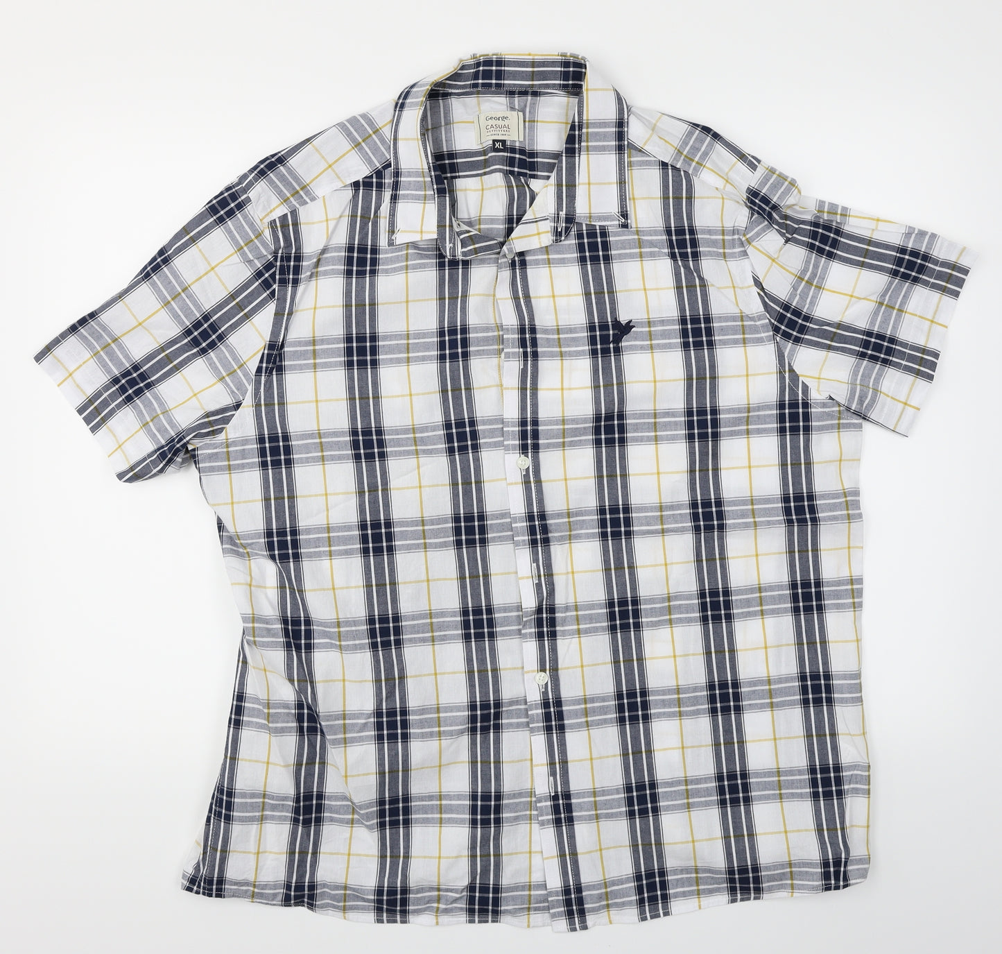 George Mens Blue Plaid   Button-Up Size XL