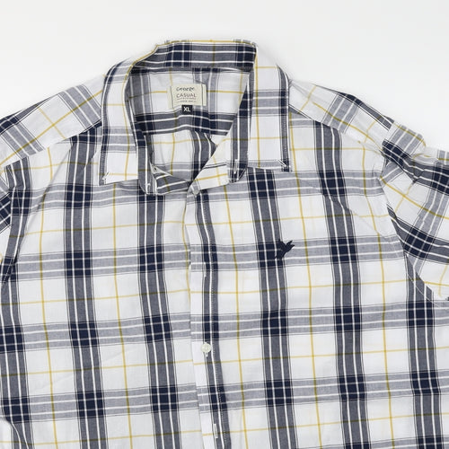 George Mens Blue Plaid   Button-Up Size XL
