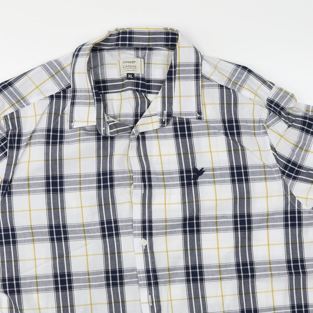George Mens Blue Plaid   Button-Up Size XL