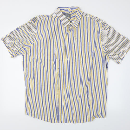 M&S Mens Yellow Striped   Button-Up Size 2XL