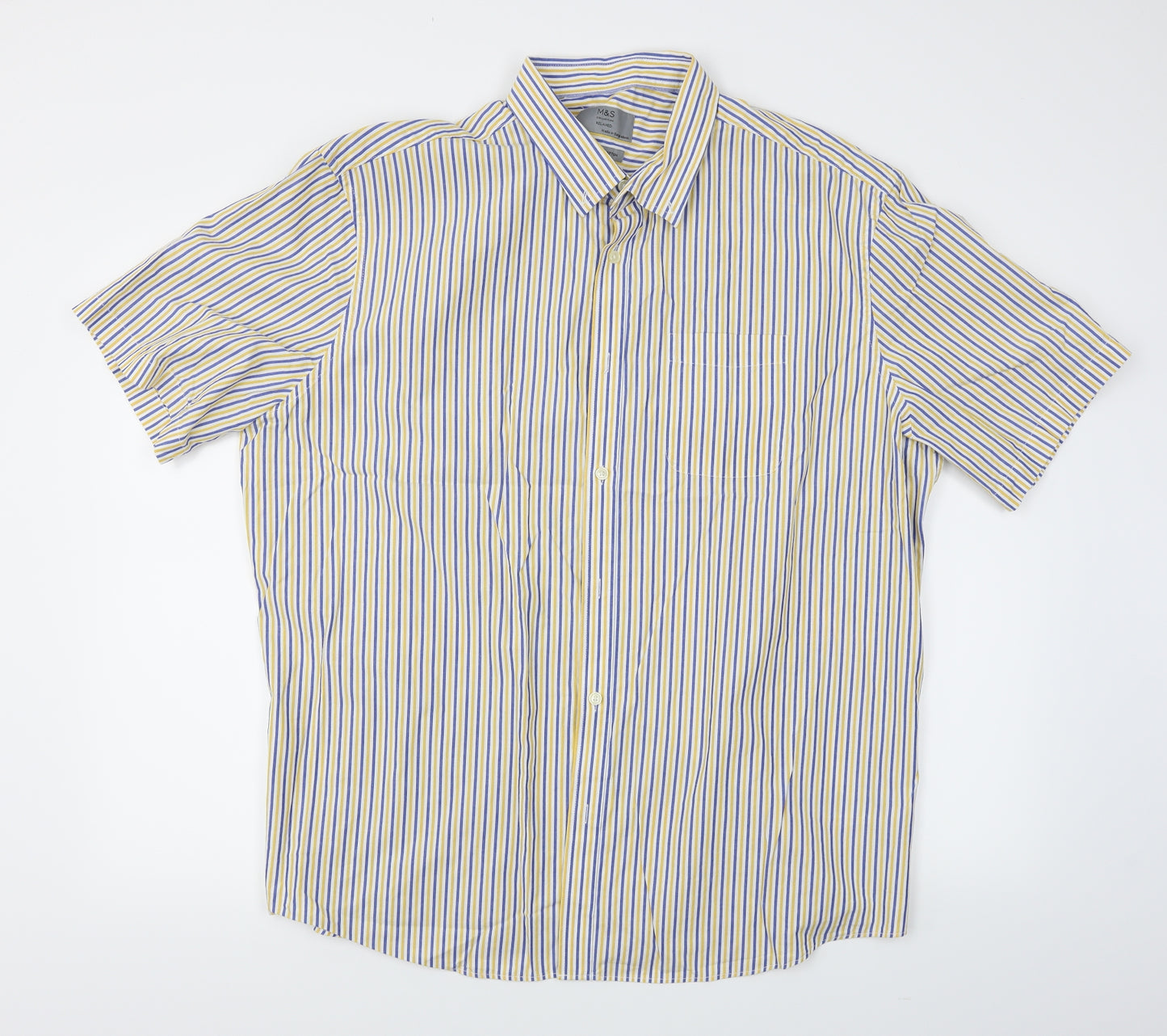 M&S Mens Yellow Striped   Button-Up Size 2XL