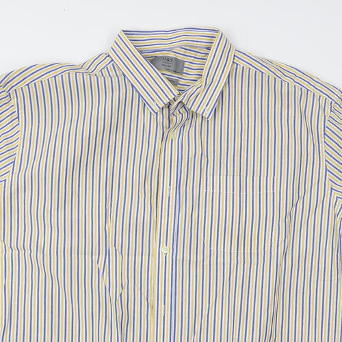 M&S Mens Yellow Striped   Button-Up Size 2XL