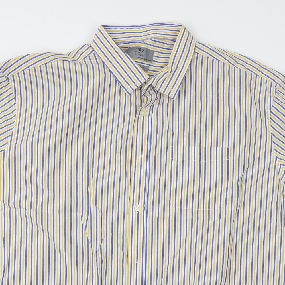 M&S Mens Yellow Striped   Button-Up Size 2XL