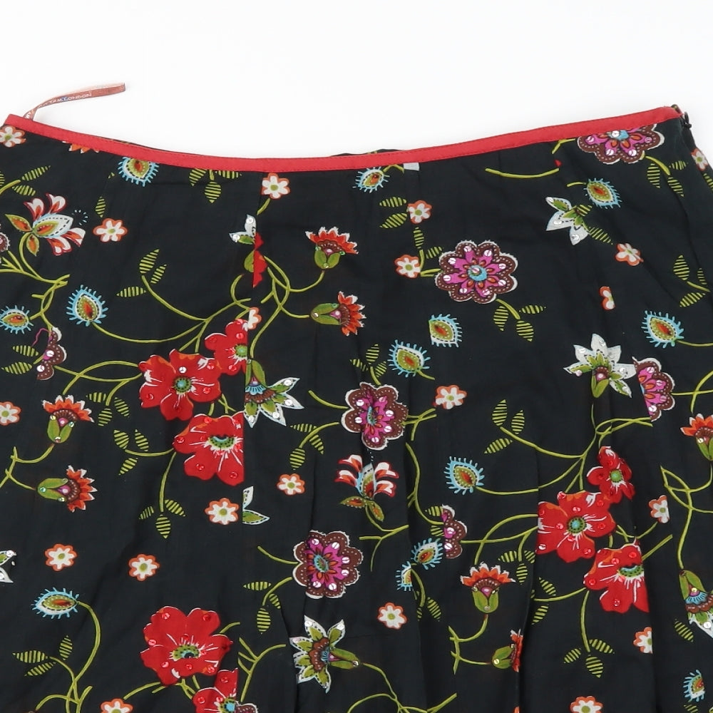 Uttam London  Womens Black Floral  A-Line Skirt Size S