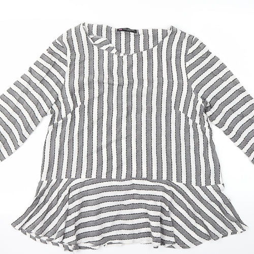 collection Womens Grey Striped  Basic Blouse Size M