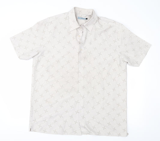 Front view of Red Herring men’s brown geometric button-up, size L