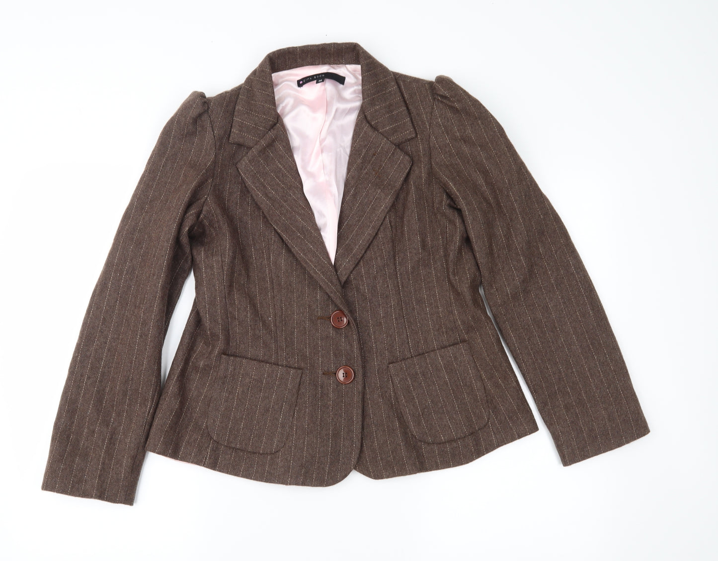 Pink Soda Womens Brown Striped  Jacket Suit Jacket Size 14