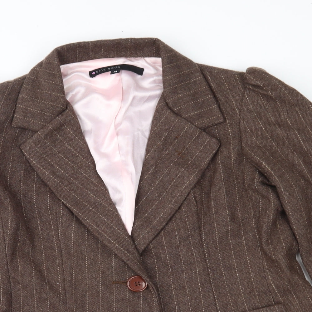 Pink Soda Womens Brown Striped  Jacket Suit Jacket Size 14