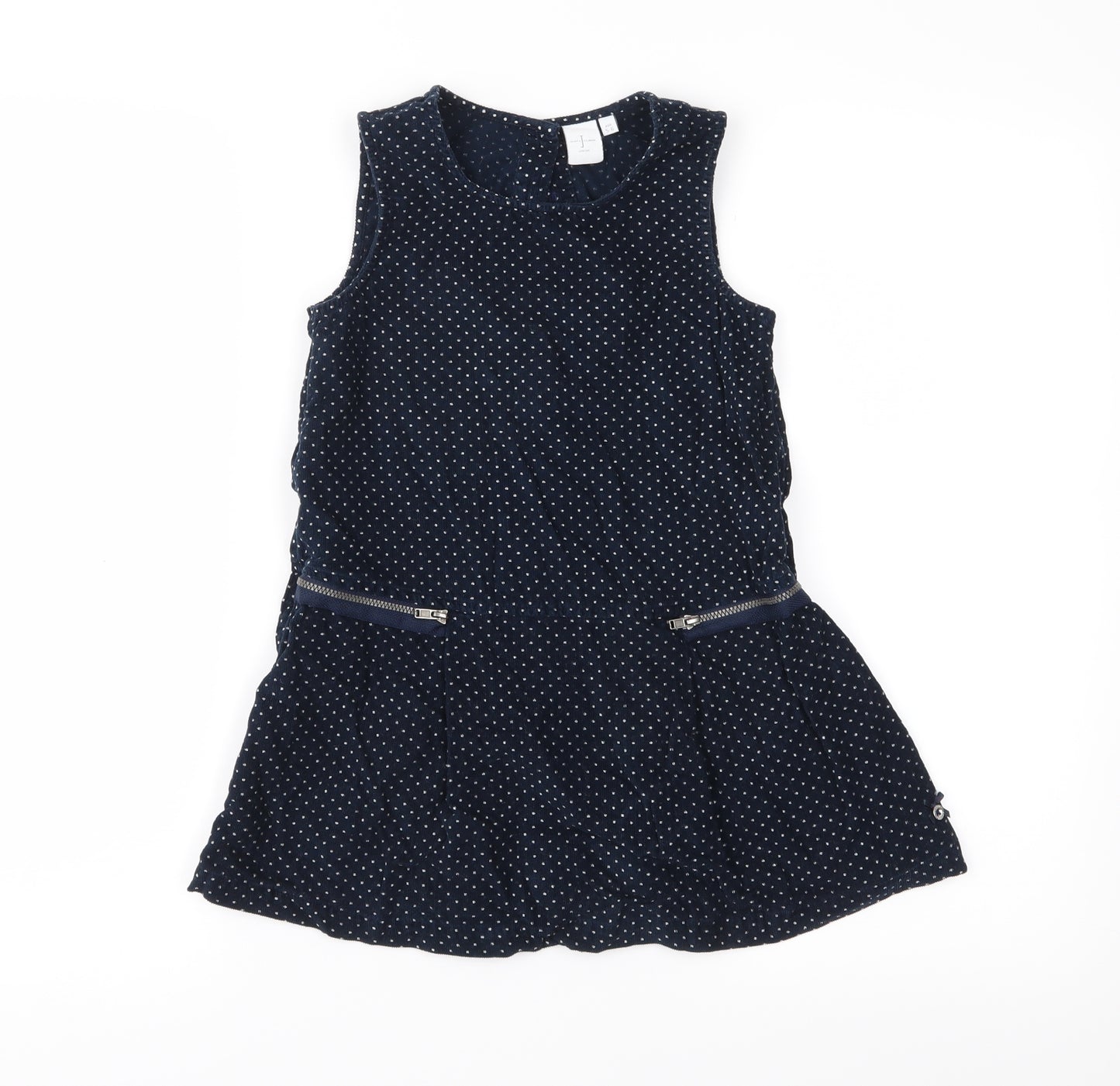Jasper Conran Girls Blue Polka Dot Corduroy Pinafore/Dungaree Dress  Size 5-6 Years