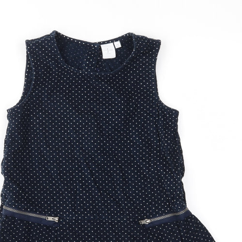 Jasper Conran Girls Blue Polka Dot Corduroy Pinafore/Dungaree Dress  Size 5-6 Years