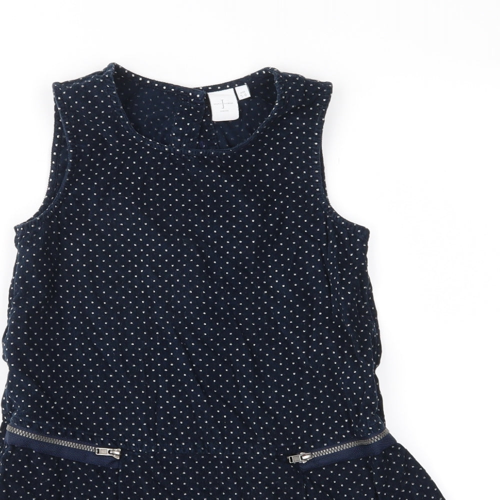 Jasper Conran Girls Blue Polka Dot Corduroy Pinafore/Dungaree Dress  Size 5-6 Years