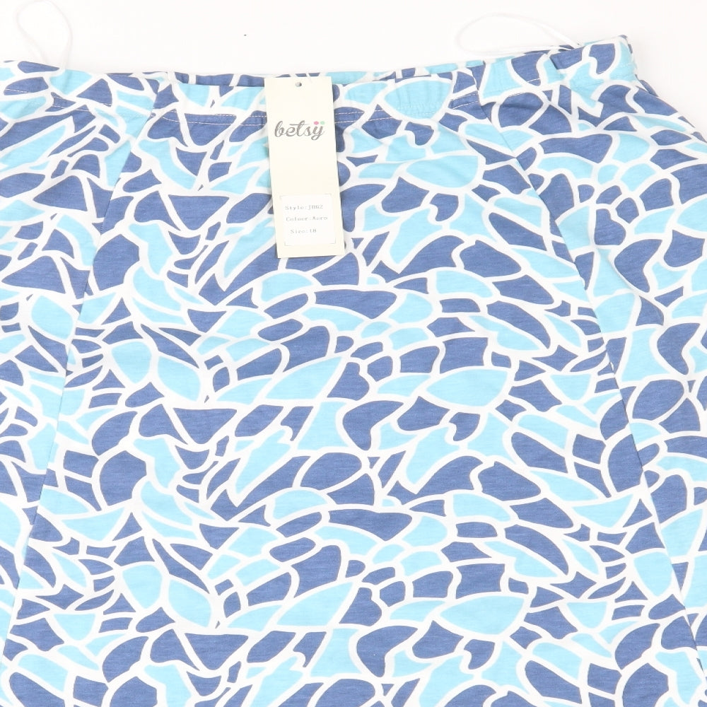 Betsy Womens Blue Geometric Jersey A-Line Skirt Size 18