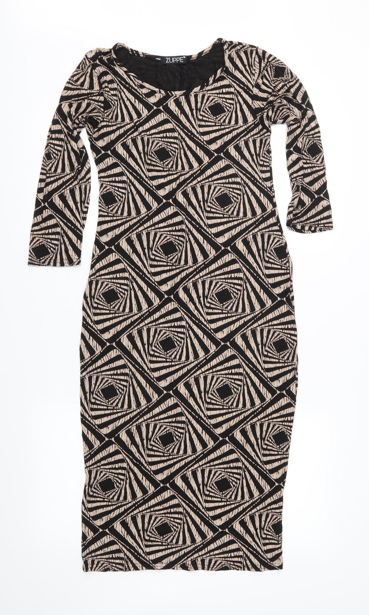 Zuppe Womens Brown Geometric Jersey Sheath Size 12