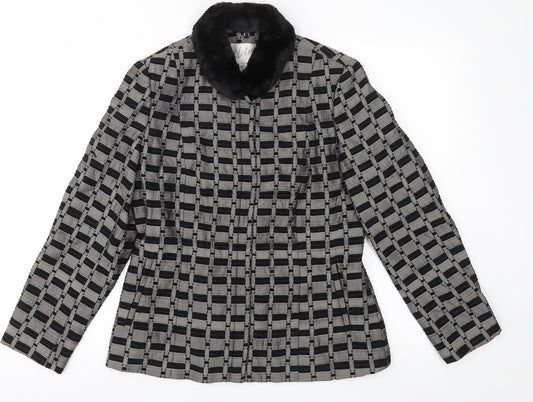 Front view of Active women’s grey geometric jacket coat, size UK 10