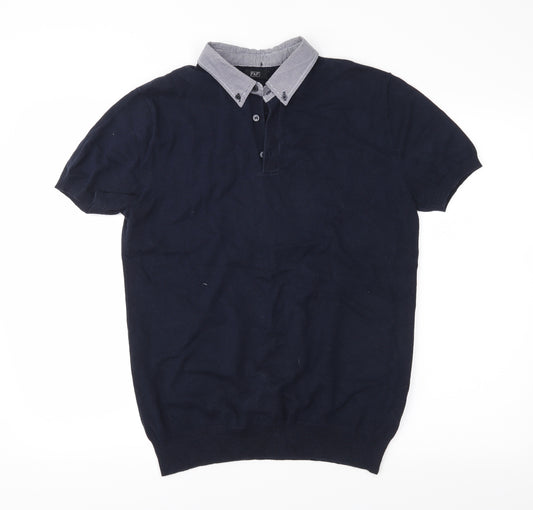Front view of F&F men’s blue knit jumper, size S