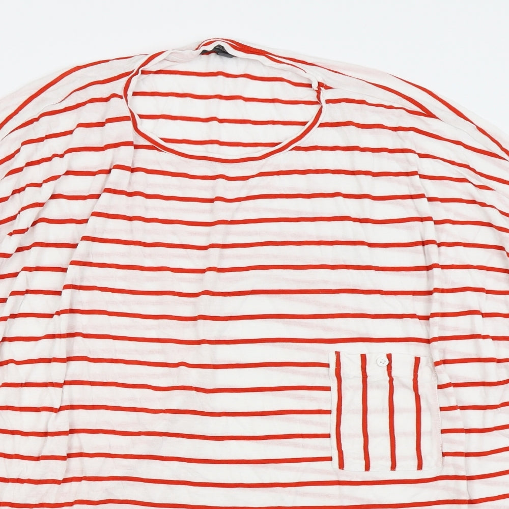 Studio Womens White Striped  Basic T-Shirt Size 20