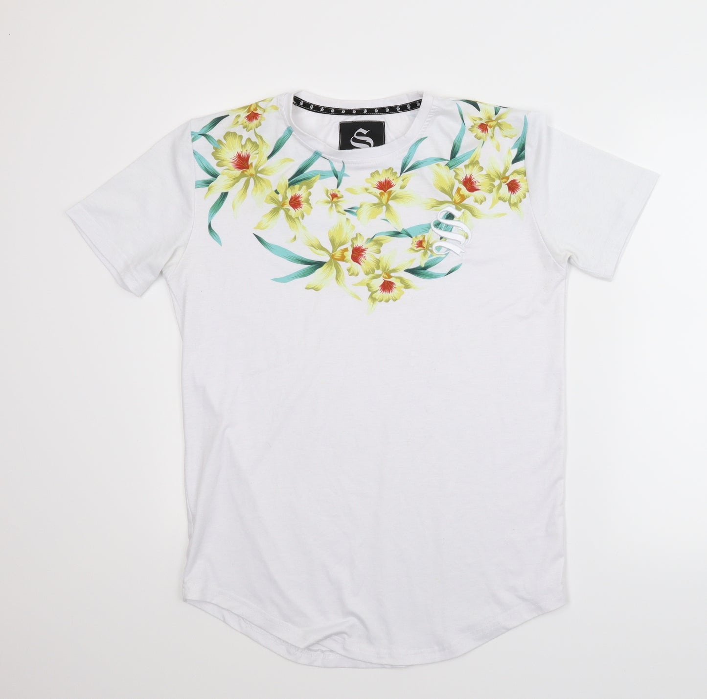 Sinner Sattire Mens White Floral   T-Shirt Size M