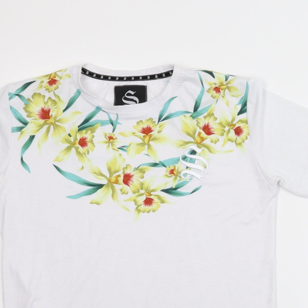 Sinner Sattire Mens White Floral   T-Shirt Size M