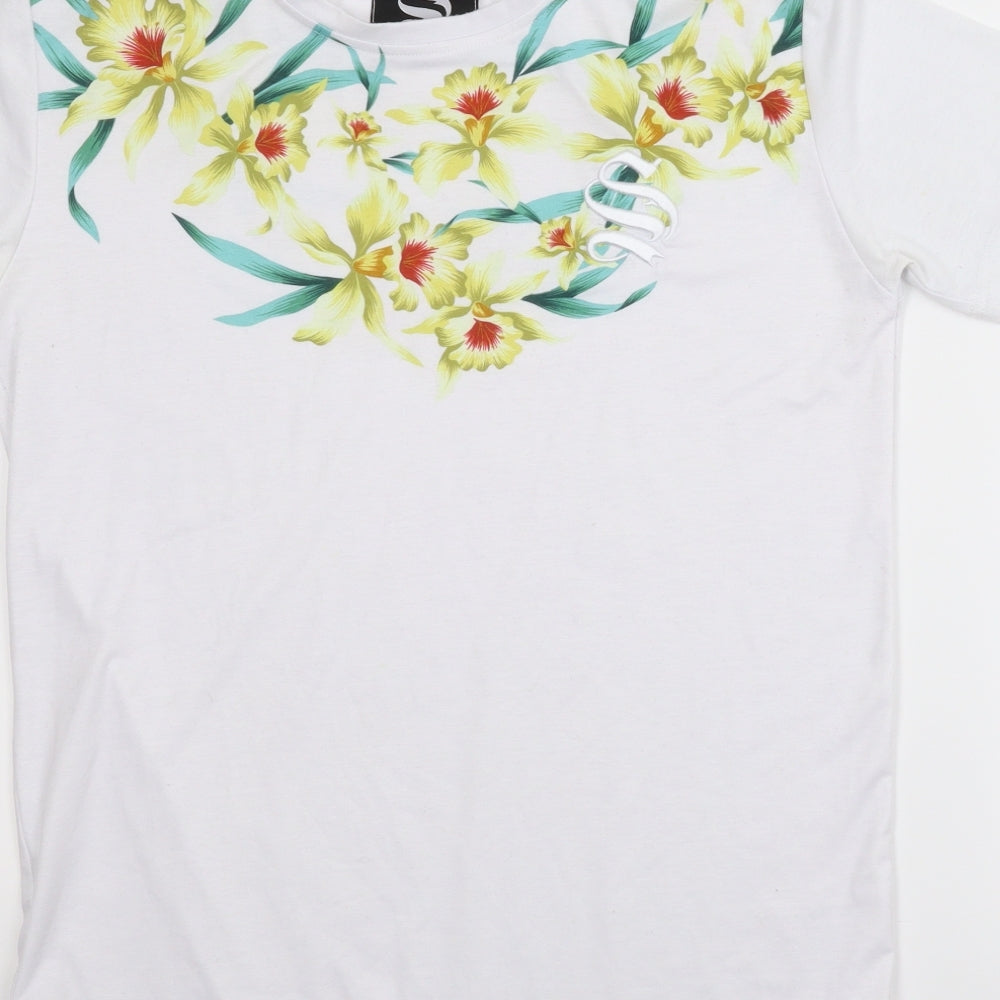 Sinner Sattire Mens White Floral   T-Shirt Size M