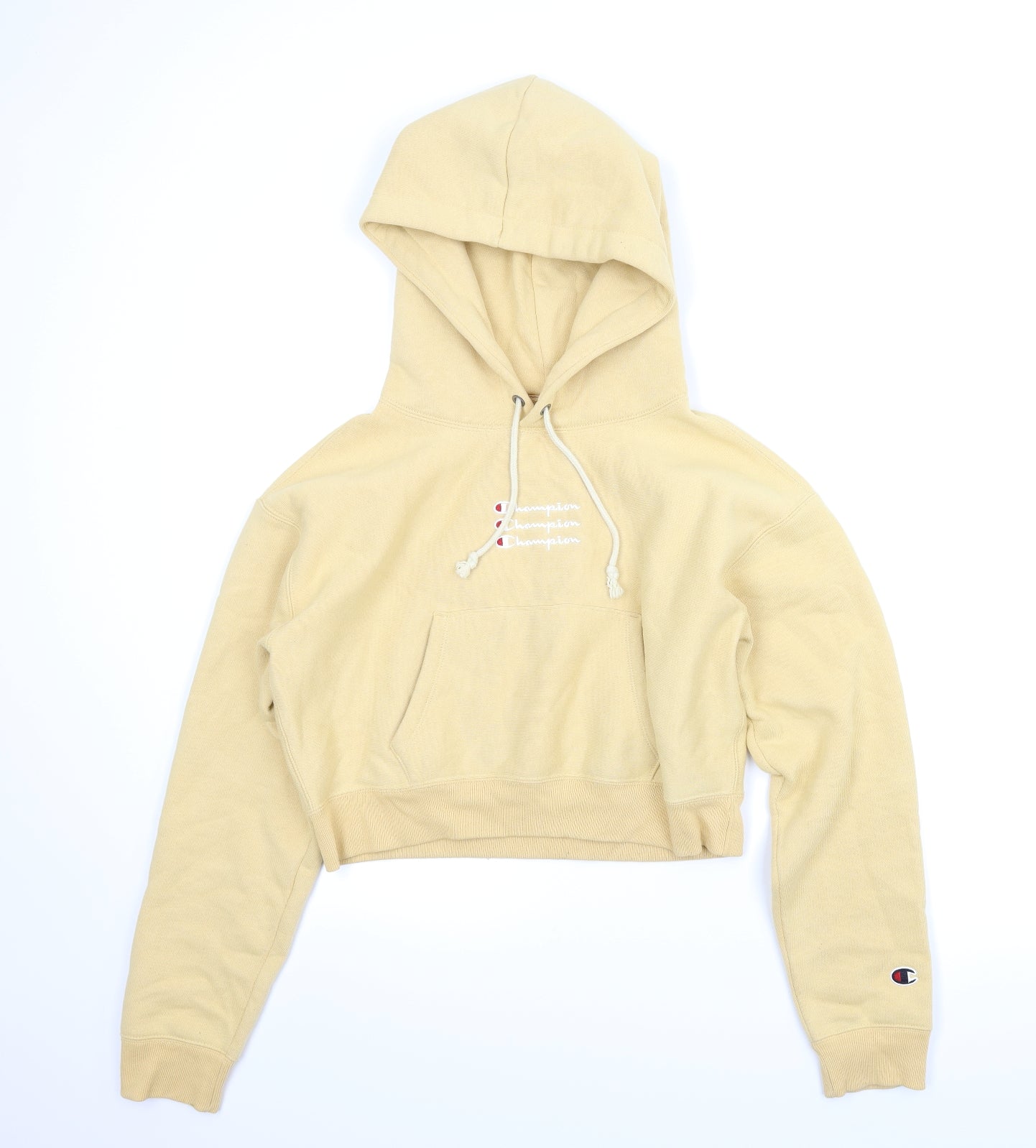 Champion Womens Yellow   Pullover Hoodie Size S  - Cropped