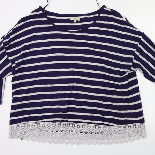 payapa Womens Blue Striped  Basic T-Shirt Size 16