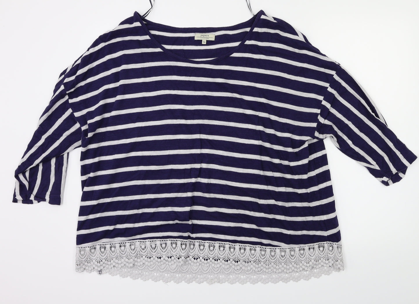 payapa Womens Blue Striped  Basic T-Shirt Size 16