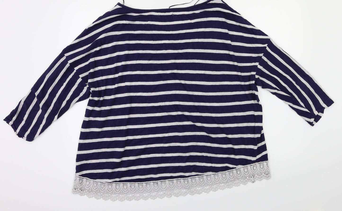 payapa Womens Blue Striped  Basic T-Shirt Size 16
