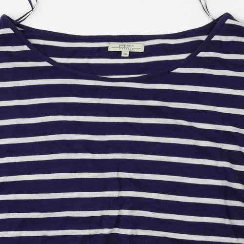 payapa Womens Blue Striped  Basic T-Shirt Size 16