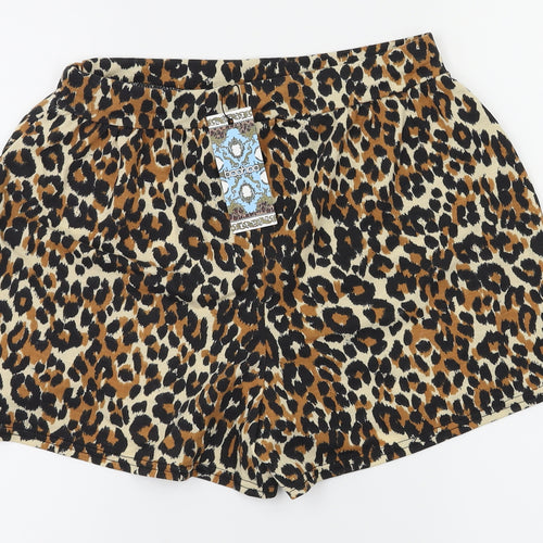 Boohoo Womens Brown Animal Print  Hot Pants Shorts Size 12