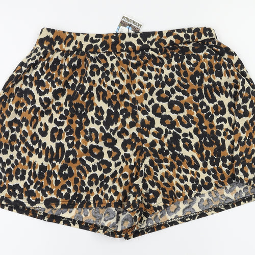 Boohoo Womens Brown Animal Print  Hot Pants Shorts Size 12