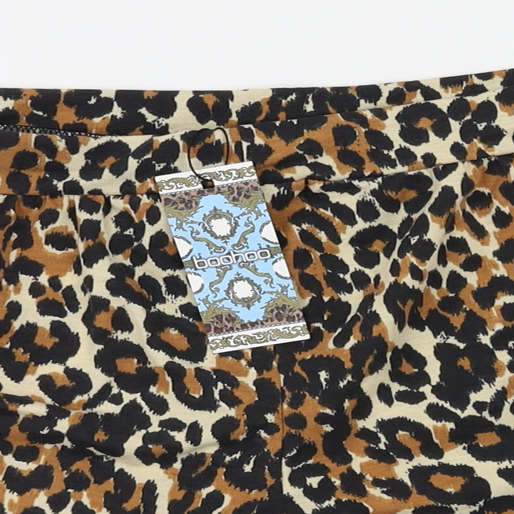 Boohoo Womens Brown Animal Print  Hot Pants Shorts Size 12