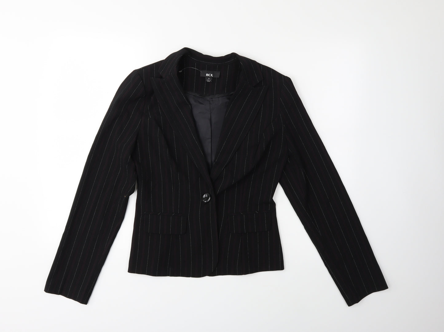 BCX Womens Black Striped  Jacket Blazer Size M