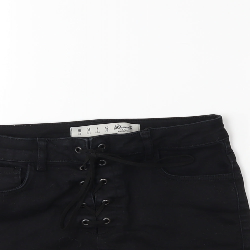 Denim & Co. Womens Black  Denim Hot Pants Shorts Size 10