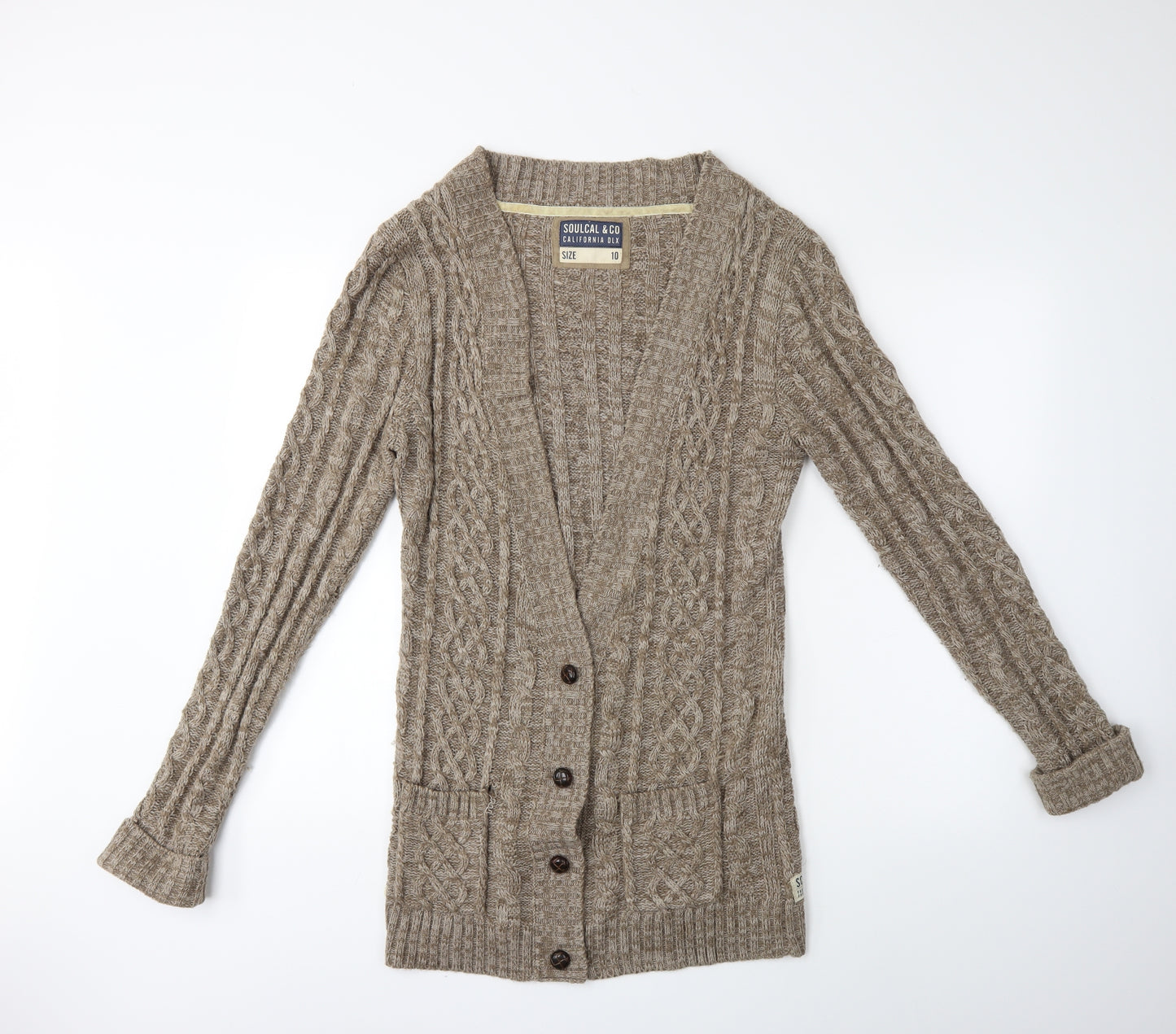 SoulCal&Co Womens Brown  Knit Cardigan Jumper Size 10