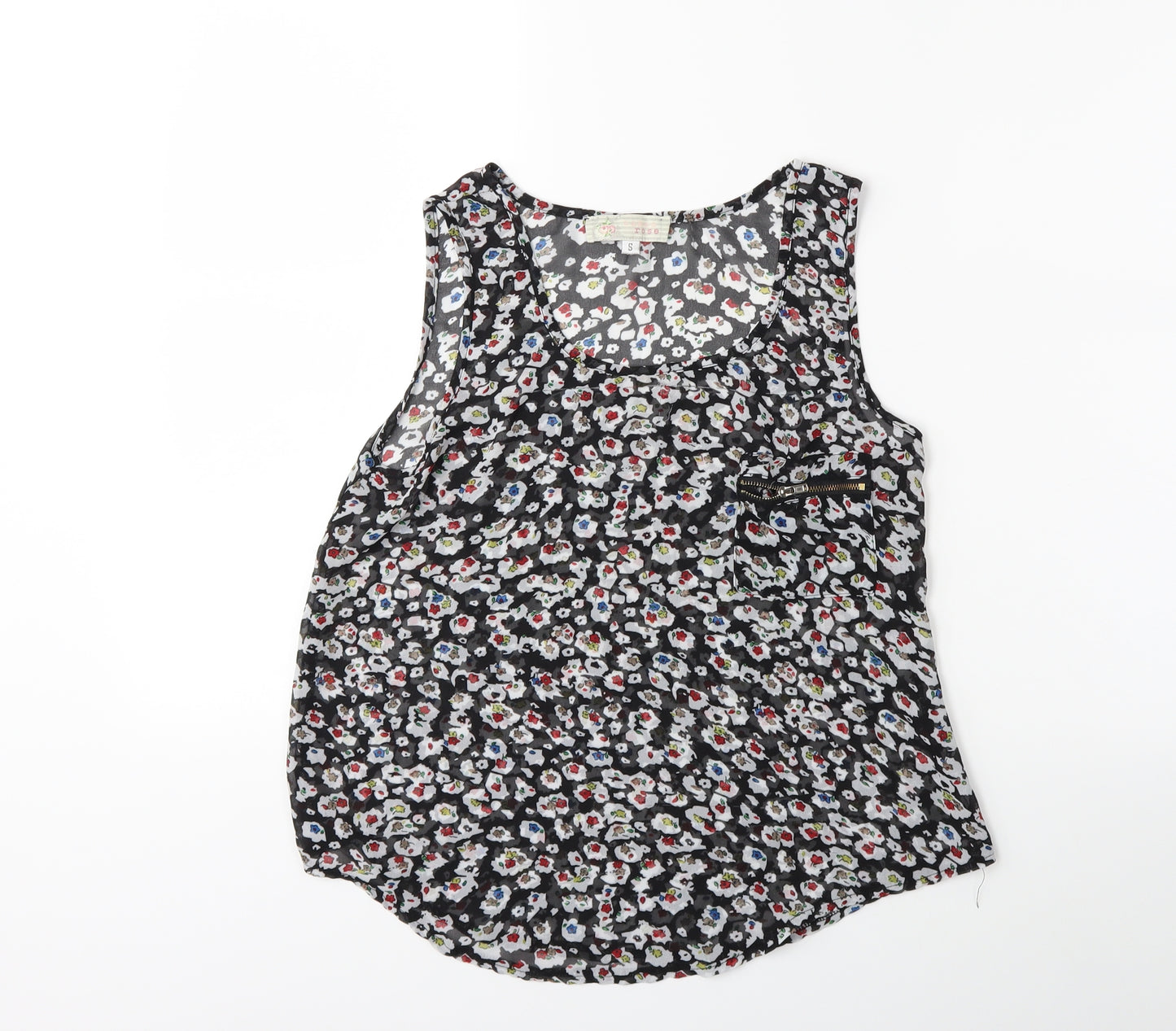 Cameo Rose Womens Black Floral  Basic Blouse Size S