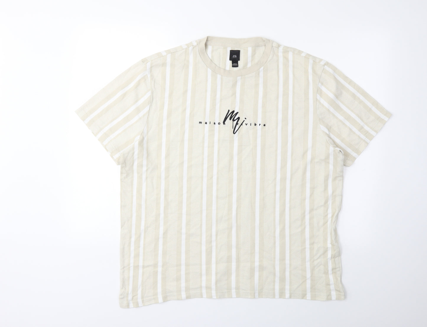 River Island Mens Beige Striped   T-Shirt Size XL