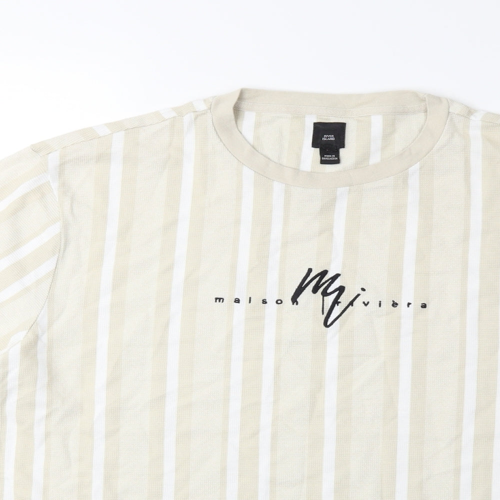 River Island Mens Beige Striped   T-Shirt Size XL