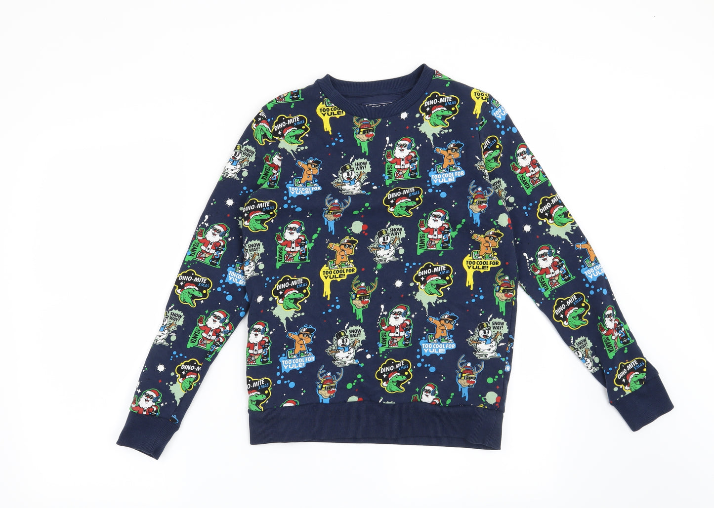 NEXT Boys Blue   Pullover Sweatshirt Size 12 Years  - Christmas Dinosaur