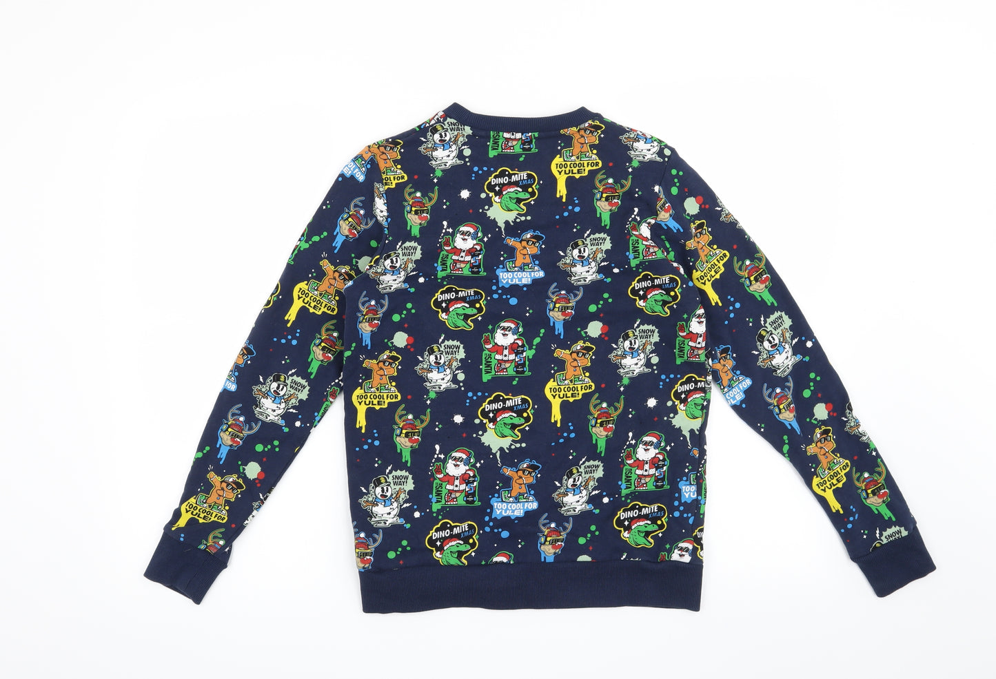 NEXT Boys Blue   Pullover Sweatshirt Size 12 Years  - Christmas Dinosaur