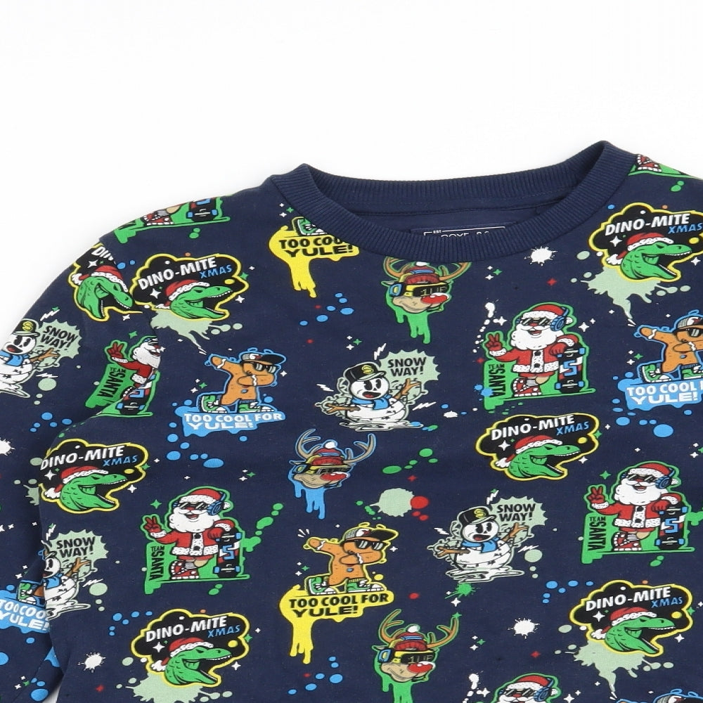 NEXT Boys Blue   Pullover Sweatshirt Size 12 Years  - Christmas Dinosaur