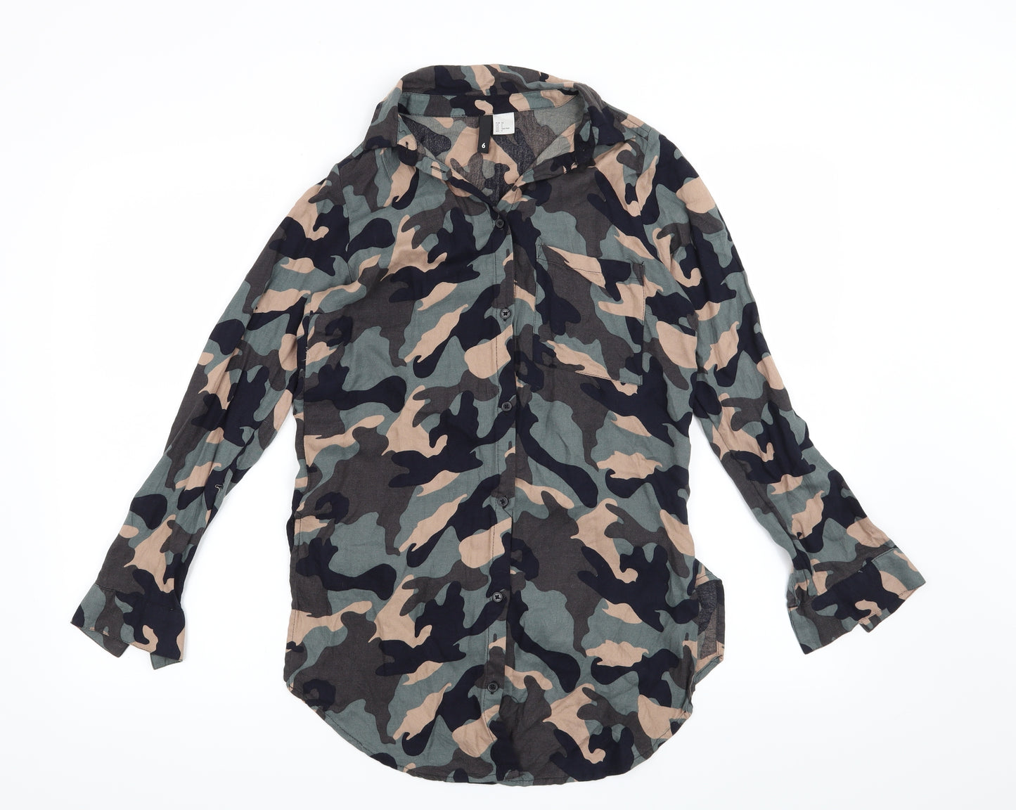 H&M Womens Grey Camouflage  Basic Blouse Size 6